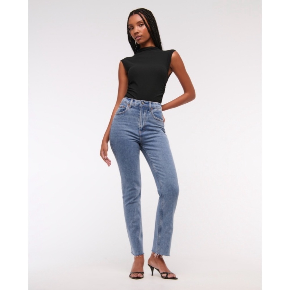 abercrombie & fitch ultra high-rise ankle straight jean medium wash sz 28/6 l